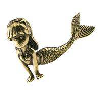 PEPLAYTAL Vintage Brass Mermaid Figurine Desktop Ornament Retro Miniature Adornment for Living Office Tabletop Decor Gift