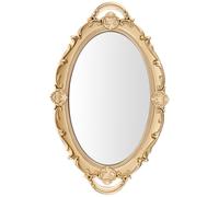 PEPLAYTAL Vintage Gold Oval Wall Mirror with Artistic Relief Frame Space-saving Mountable Vanity Tray for Makeup and Jewelry Display Decorative Baroque Style Home and Garden Decor