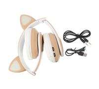 PEPLAYTAL Wireless Cat Ear Headphones with Colorful LED Lighting Stereo Gaming Headset for Adults Built in Chip Compatible with Mobile Phones Laptops Tablets and Desktop Computers