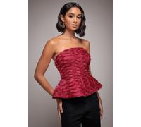 Peplum 3D Textured Boob Tube Lace Up Corset Goddiva Burgundy 8