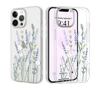 Pepmune Clear Phone Case Compatible with iPhone 13 Pro Soft Silicone Shockproof Transparent TPU Protective Daisy Floral Lavenders Patterns Design Case Girls&Women Cute Cover