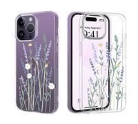 Pepmune Clear Phone Case Compatible with iPhone 14 Pro Max Soft Silicone Shockproof Transparent TPU Protective Daisy Floral Lavenders Patterns Design Case Girls&Women Cute Cover