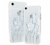 Pepmune Clear Phone Case Compatible with iPhone SE 2022 iPhone 7/8/SE2020 Soft Silicone Shockproof Transparent TPU Protective Daisy Floral Lavenders Patterns Design Case Girls&Women Cute Cover