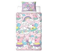 Peppa Pig Official Single Bed Duvet Cover Set | Bedtime Design Reversible 2 Sided Pink and Lilac Bedding Including Matching Pillow Case