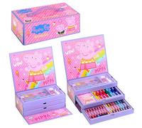 Peppa Colouring Set 52pc Artist Tool Box Carry Case - Pencils Pens Paint Art & Craft Supplies - Kids Activity Stationery Chest Pink Girls
