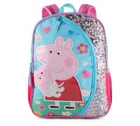 Peppa Pig 16 Inch Girls Backpack with Glitter Character Patch, Pastel Rainbow Flip Sequins, Preschool Bookbag