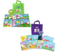 Peppa Pig 20-Book Collection with 2 Audio CDs - Lime & Purple Bag Storybook Sets Featuring Grandpa Pig, George, Suzy, Museum, Time Capsule, Rock Pools, School Project & More
