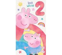 Peppa Pig 2nd Birthday Card for Age 2, Peppa & George Design, Greeting Card (Red)