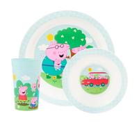 Peppa Pig 3 Piece Polypropylene Dinner Set, Tumbler Bowl and Plate, Children's Dinnerware Featuring Peppa, Mummy, Daddy, George and Evie Pig, Microwave and Dishwasher Safe, 36 Months Plus