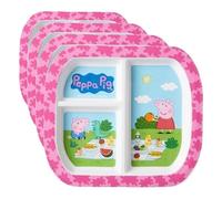 Peppa Pig 3 Section Childrens Kids Toddlers Divided Breakfast Lunch Dinner Plate - Handy Home Picnic Travel Size Design for 3+ Years Children (Pack of 4)