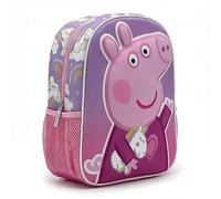 Peppa Pig 3D Children's Backpack - Pink and Lilac School Backpack with Mesh Side Pocket and Zip, Official License, Ideal for Nursery and Back to School