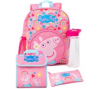 Peppa Pig Girls Backpack Set | Kids 4 Piece Pink Rucksack Set with School Bag, Pencil Case, Lunch Bag & Water Bottle | Peppa & George Pig Complete Matching Accessory Bundle | Back to School Gifts