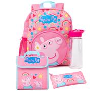 Peppa Pig Girls Backpack Set | Kids 4 Piece Pink Rucksack Set with School Bag, Pencil Case, Lunch Bag & Water Bottle | Peppa & George Pig Complete Matching Accessory Bundle | Back to School Gifts