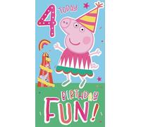 Peppa Pig 4th Birthday Card, Fun Design with Party Theme