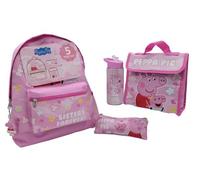 Peppa Pig 5 Piece School Backpack Set for Girls - Kids Backpack, Insulated Lunch Bag, Water Bottle, Pencil Case & Keyring - Pink Nursery & Primary School Bag, Evie Sisters Forever