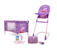 Peppa Pig: at Home 8pc Set - Purple Pink Flowers - Play Yard Highchair Handbag Feeding Accessories for Dolls Up to 18"""" Kids Toy Ages 3+
