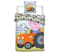 036 Peppa Pig Bed Linen, Cot Linen, Peppa Pig George’s Tractor, Reversible Bedding, Cushion Cover 40 x 60 + Duvet Cover 100 x 135 cm, 100% Cotton Eco-Tex