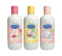 Peppa Pig Bathtime Bundle - 350mlx3 - Coconut & Grape Baby Wash, Peach & Oat Milk Kids Shampoo & Cashmere & Milk Fragrance Baby Lotion - Hypoallergenic & Dermatologically Approved