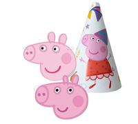 Peppa Pig Birthday Decoration, Children's Birthday Decoration, Peppa Pig Party Set, 6 Masks + 8 Cardboard Party Hats, Decorate Your Children's Party for Girls and Boys