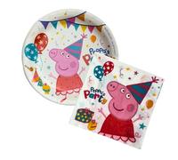 Peppa Pig Birthday Decorations, Party Supplies for Kids, Tableware Set with 8 Plates (23cm) and 20 Napkins (33x33cm), Peppa Pig Birthday Party for Boys and Girls