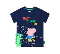 Peppa Pig Boy's Ready Steady Go Mr Dinosaur George Pig T-Shirt in Blue | Size: 7-8 Years Peppa Pig Blue 7-8 Years