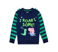 Peppa Pig Boy's Roar Striped George Pig Sweatshirt in Green | Size: 3-4 Years Peppa Pig Green 3-4 Years