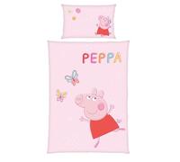 Peppa Pig Children's Bedding Set, 100 x 135 cm Duvet Cover + 40 x 60 cm Pillowcase, Breathable Cotton, with Zip, Peppa Pig Butterfly in Pink, Gift Idea for Girls