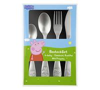 Peppa Pig Children's Cutlery Set, 4 Piece Cutlery Set with Knife, Fork, Soup Spoon and Dessert Spoon, Embossed Stainless Steel Cutlery