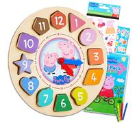 Peppa Pig Clock Puzzle Shape Sorting Game for Toddlers Kids ~ 5 Pc Learning Toy Bundle with Peppa Wooden Clock 3 Flash Card Packs and More (Peppa P