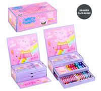 Peppa Colouring Set 52pc Artist Tool Box Carry Case - Pencils Pens Paint Art & Craft Supplies - Kids Activity Stationery Chest Pink Girls