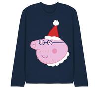 Peppa Pig Daddy Pig Santa Hat Unisex Long Sleeve T Shirt, Navy, X-Large