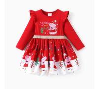 Peppa Pig Dresses for Girls Christmas Princess Dress Children's Clothing Red Long Sleeves Festive Dress Outfit Autumn Winter Outfits 2-6 Years 90-116