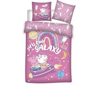 Peppa Pig Duvet Cover & Pillowcase Set, Single, Space Pink Reversible, Galaxy Pattern, 2 Piece, Polyester, Machine Washable