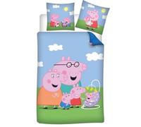 Peppa Pig Family Duvet Cover 140x200 + Pillowcase 65x65 Polycotton Garden | Reversible bedding | Peppa George Dad & Mum in the garden | Polycotton Oeko-Tex | Kids | Official licence