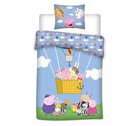 Peppa Pig 'Family' Junior Size Bedlinen| Duvet Cover 100x140cm with Pillowcase 40x45cm, 100% Cotton Toddlers Cot Bedding | Official Peppa Pig Design