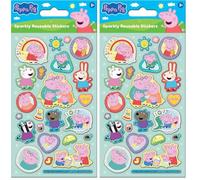 Peppa Pig Family Sparkly Reusable Stickers, Featuring New Baby Sister Evie | Official Licensed Product | Reusable on Non-Porous Surfaces | Age 3+, Unisex | Gifts, Presents, Party Bags, Stocking Filler