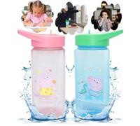 Peppa Pig & George Pig Kids Water Bottle with Straw - 420ml BPA Free Non Spill Reusable Bottle for School, Nursery & Travel - Toddler Drinking Bottle with Pop-Up Lid