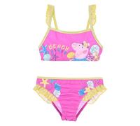 Peppa Pig Girls Bikini 2 Piece Beach Vibes Character Swimsuit with Glitter Ruffles, Pink, 3 Years