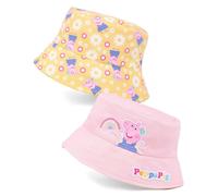 Peppa Pig Girls Bucket Hat | Pink & Yellow Reversible Sun Hat for Kids | All Over Character Print Double-Sided Summer Headwear | Cartoon Beach Sun Cap Gift for Children & Toddlers