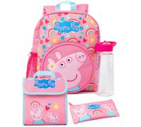 Peppa Pig Girls Backpack Set | Kids 4 Piece Pink Rucksack Set with School Bag, Pencil Case, Lunch Bag & Water Bottle | Peppa & George Pig Complete Matching Accessory Bundle | Back to School Gifts