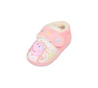 Peppa Pig Girls Slippers - Pink Plush Warm Indoor Shoes with Adjustable Strap and Non-Slip Sole