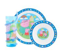 Peppa Pig Hooray Tableware Set for Kids - Includes Plate, Bowl, and Twisty Straw Tumbler Featuring Peppa, George, Daddy Pig & Mummy Pig 48 Months Up, Blue