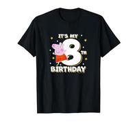 Peppa Pig It's My 8th Birthday Holiday Stars Celebration T-Shirt, Men, Black, Large