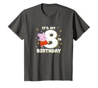 Peppa Pig It's My 8th Birthday Holiday Stars Celebration T-Shirt, Youth, Asphalt Grey, 4T