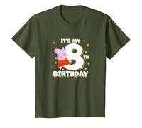 Peppa Pig It's My 8th Birthday Holiday Stars Celebration T-Shirt, Youth, Olive Green, Large