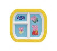Peppa Pig Kids 3 Section Divider Plate - Toddler Compartment Dinner Plate with Peppa Pig & George Design, BPA Free Durable Plastic Children’s Meal Tray, Dishwasher Safe, Yellow & Blue, 21.5cm