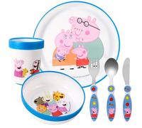 Peppa Pig Kids 6 Piece Reusable Dinner Set - Cup, Bowl, Plate & Cutlery | Lightweight & Kid-Friendly Dinnerware Set Includes Knife, Fork & Spoon, Toddler Plastic Tableware Set | Easy to Hold Design