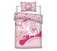 Peppa Pig Kids Bedding Set, European Double, 140 x 200 cm Duvet Cover + 65 x 65 cm Pillowcase, 2 Pieces, 100% Cotton, Pink, Cartoon Pig Pattern