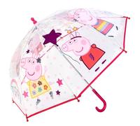 Peppa Pig Kids Clear Dome Umbrella with Transparent See-Through Canopy | Lightweight & Windproof School Rain Children's Character Umbrellas for Boys & Girls | with Safety Opening