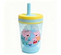 Peppa Pig Kids Water Bottle with Straw 443ml Kelso Bottle - Leak Proof BPA-Free Children’s Drinking Bottle with Soft Sipper Straw, Peppa Pig George Mummy & Daddy Pig Design, School Lunch Bottle